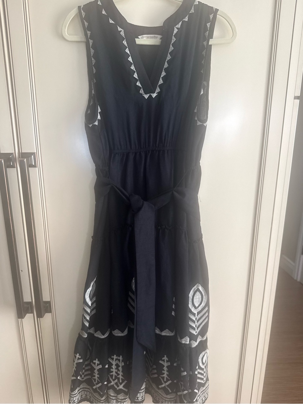 Soft Surroundings Navy midi Dress with White Embroidery